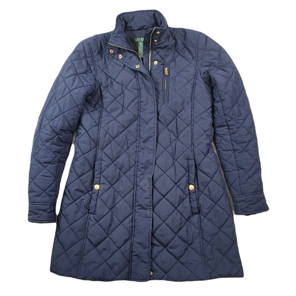 LRL Ralph Lauren Quilted Jacket Womens Small‎ Navy Blue w/Gold Hardware